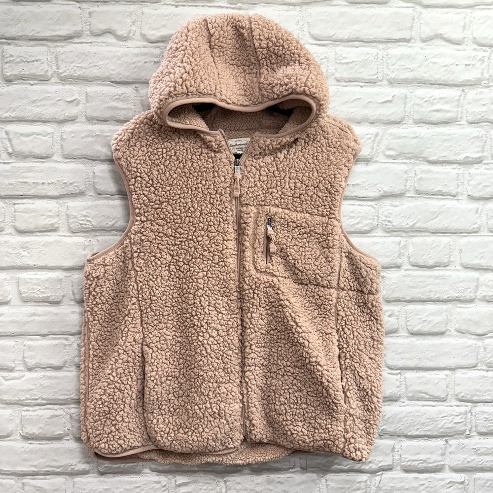 Weatherproof Vintage Pink Sherpa Hooded Vest Size 2X Warm Fuzzy Teddybear Fleece